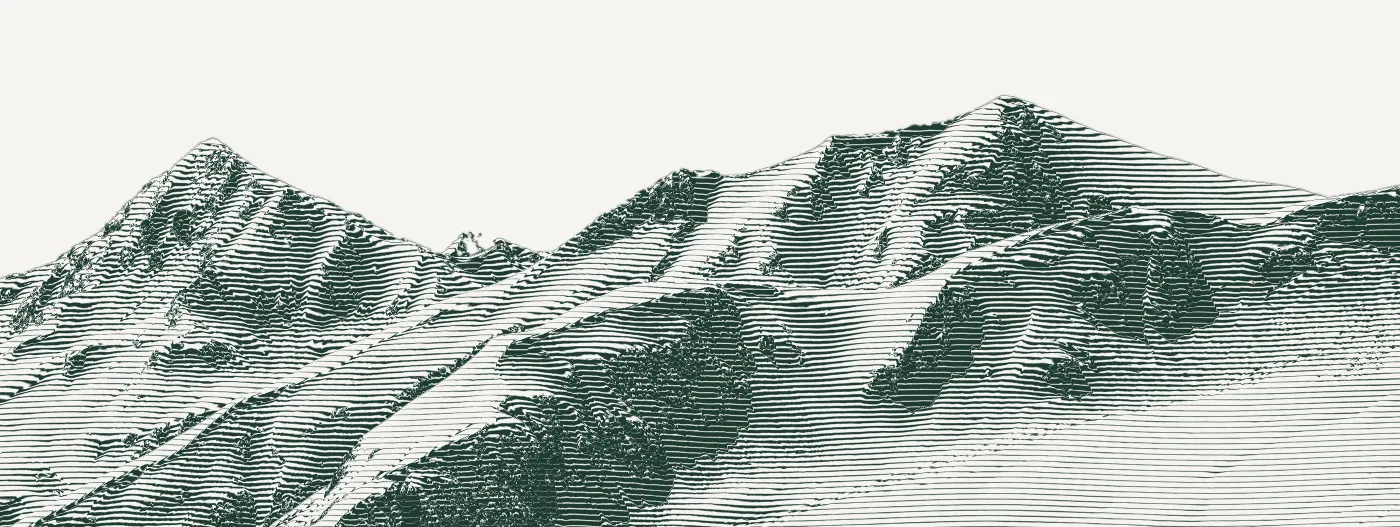 Gravure au trait de deux sommets enneigés côte à côte